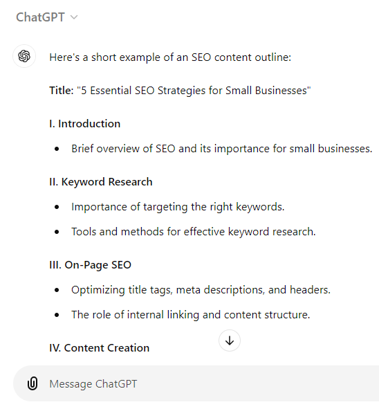 Here's a short example of an SEO content outline: