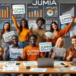 umia-affiliate-earners-in-a-celebratory-mood-holding-their-earnings-reports-and-laptops.-The-setting-is-a-modern-office-