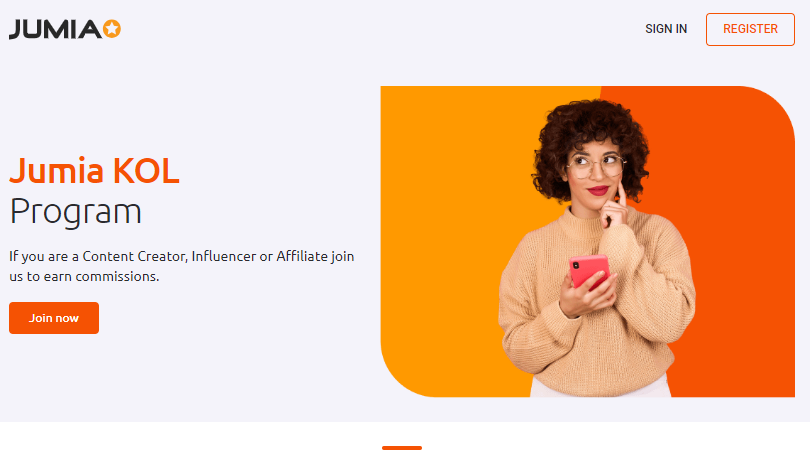 showing jumia affiliate program homepage